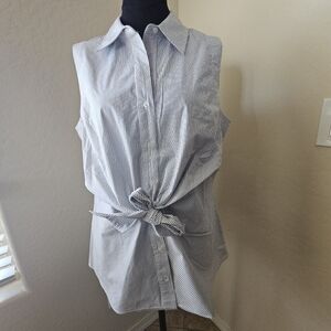 NWT Philosophy Womens Sleeveless Gray Pinstripe Tie-Front Shirt Striped Tops XL